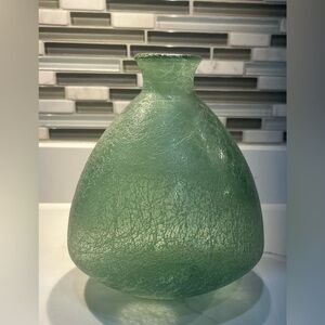 Vase Green Glass Crackle Look Oval shape